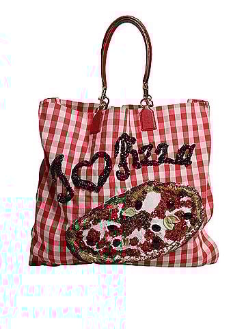 Dolce & Gabbana Basic Red I Love Pizza Rhinestone Embellished Tote Women's Bag (view 1)