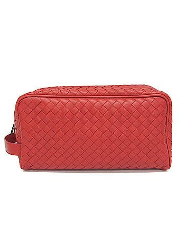 Bottega Veneta Intrecciato Red Color Leather Clutch Bag Pouch (view 1)