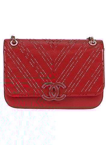 Chanel V-Stich Red Leather Shoulder Bag (view 1)