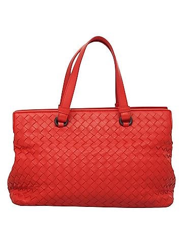 Bottega Veneta Intrecciato Red Leather Handbag (view 1)