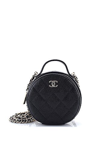 Chanel Handle with Care Round Vanity Case with Chain Quilted Caviar Small (view 1)