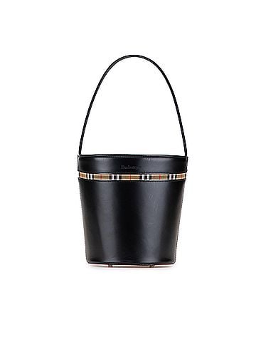 Burberry Haymarket Check Trimmed Leather Bucket Bag (view 1)
