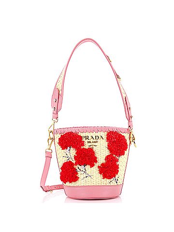 Prada Bucket Bag Woven Raffia with Leather with Applique Small (view 1)