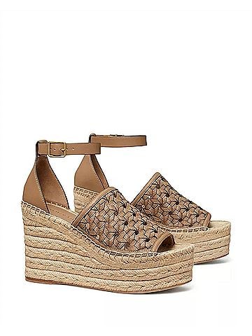 Tory Burch Basketweave Calfskin Wedge Espadrille Sandal (view 2)