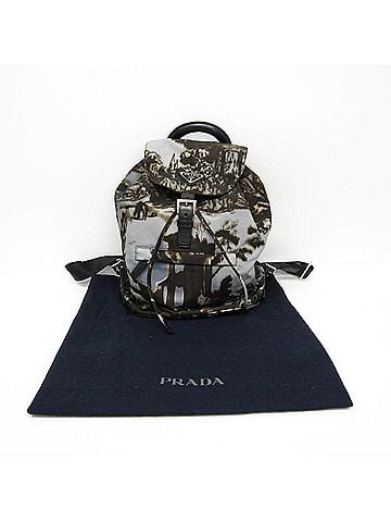 Prada Prada Landscape Painting Women's Nylon Backpack Gray,Khaki Brown (view 2)