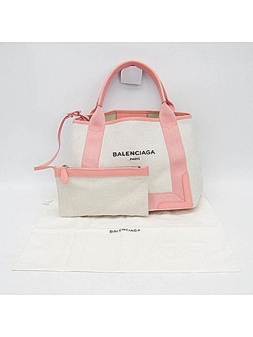 Balenciaga Balenciaga Navy Cabas S 339933 Women's Canvas,Leather Handbag Light Pink,Off-white (view 2)