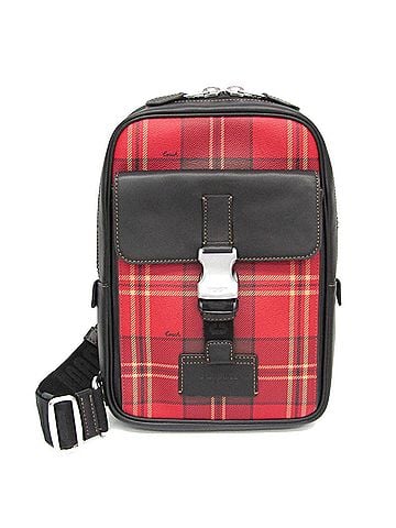 Coach Coach Track Pack With Tartan Plaid Print CC029 Men's Leather,PVC Sling Bag Black,Red Color (view 1)