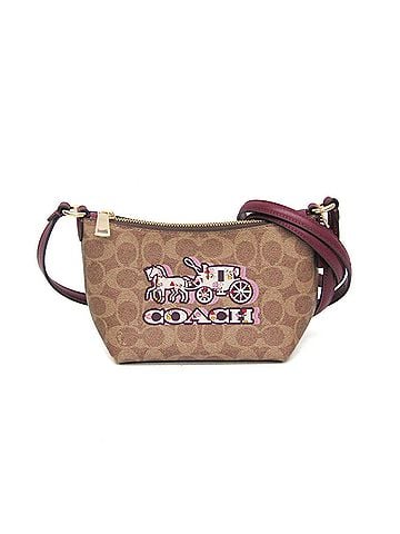 Coach Coach Signature Horse And Carriage Zip Top CX606 Women's Leather,PVC Shoulder Bag Beige,Brown,Purple (view 1)