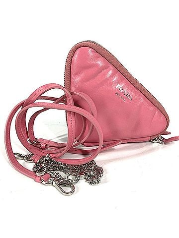 Prada PRADA Prada Chain Double Triangle Logo Plate 3-Way Pochette Pouch Shoulder Bag Leather Women's Pink (view 1)