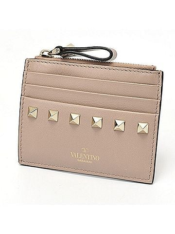 Valentino Valentino Studded Coin Card Holder Case Leather Pink Beige S-159014 (view 1)