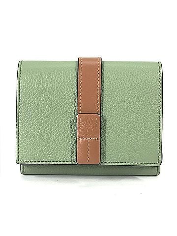 Loewe LOEWE Anagram Small Vertical Wallet, Compact Tri-fold Leather Women's, Green (view 1)