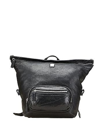 MCM MCM logo plate backpack in black leather for women (view 1)