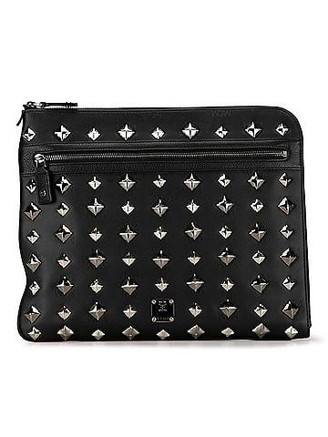 MCM MCM Visetos Glam Studs Clutch Bag Second Black Silver PVC Leather Women's (view 1)