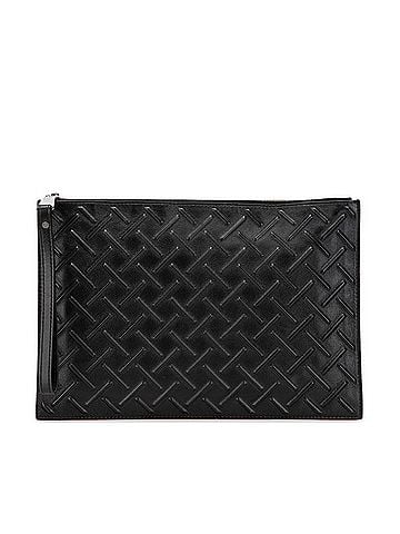 Bottega Veneta Bottega Veneta embossed intrecciato clutch bag/second bag in black leather for men. (view 1)