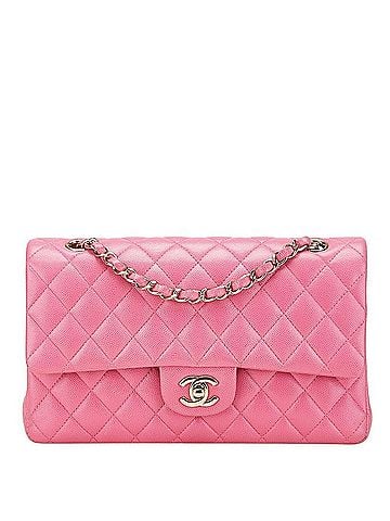 Chanel CHANEL Coco Mark Matelasse 25 Double Flap Chain Shoulder Bag in Pink Caviar Leather with Gold Hardware, Women's (view 1)