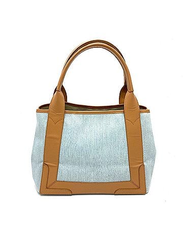 Balenciaga BALENCIAGA 339933 Logo Print Navy Cabas S Handbag Tote Bag Leather/Canvas Women's Light Blue (view 2)