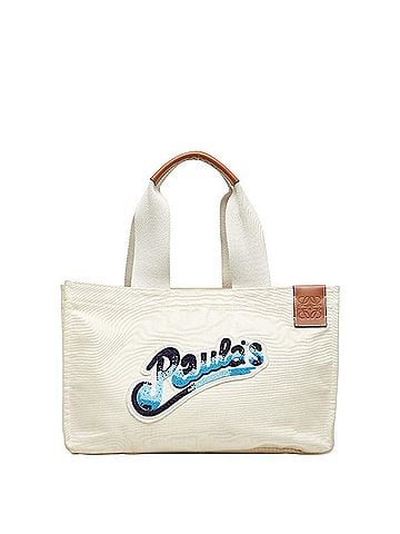 Loewe LOEWE Paula's Ibiza canvas tote bag in white, ivory, and blue. Women's. (view 1)
