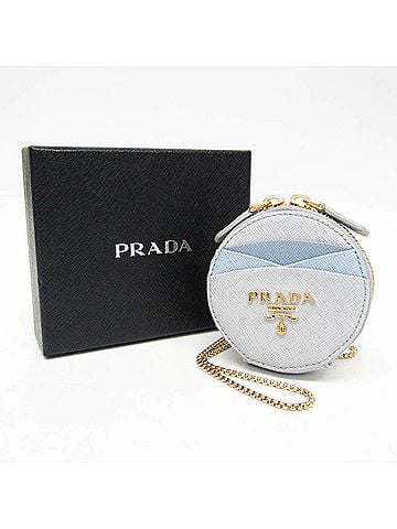 Prada Prada Saffiano Chain Strap Included 9T29HJ Women's Leather Coin Purse/coin Case Blue,Light Blue Gray (view 2)