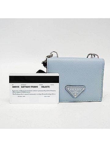 Prada Prada Saffiano Card Case With Neck Strap, Triangle Logo 2MR035 Women's Leather Coin Purse/coin Case Blue (view 2)