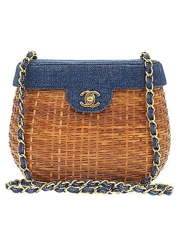 Chanel Chanel Basket Bag Denim Straw Navy No. 5 Coco Mark Turn Lock Shoulder 1372 CHANEL (view 1)