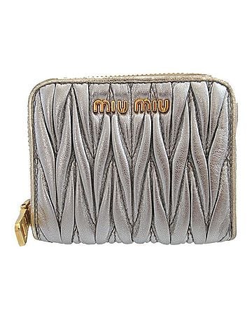 Miu Miu Miu Miu Miu 5MM268 Matelasse Gathered Nappa Leather Silver Coin Purse Case Wallet 0477miumiu (view 2)