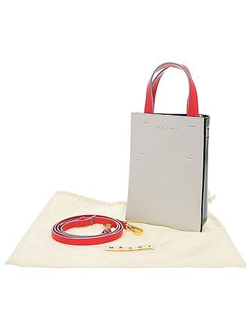 MARNI Marni 2-way Museo leather handbag in gray/black/red (0896) (view 2)