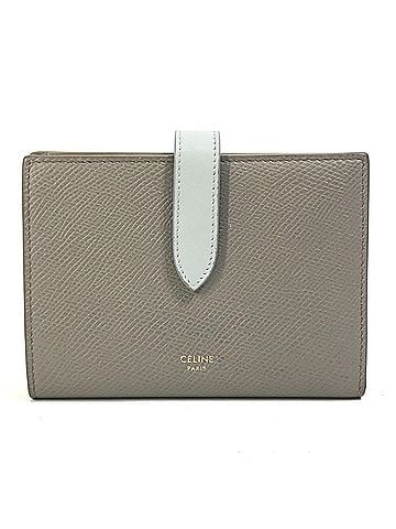 Céline CELINE 10B643BRU.10PI Two-Tone Medium Strap Wallet, Tri-fold Leather, Women's, Pebble Mineral, Gray x Light Blue (view 1)