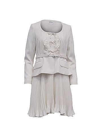 Self-Portrait Self-Portrait Pleated Crepe Belted Peplum Midi Dress in White Polyester (view 1)