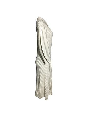 Chloé Chloe Ribbed-Knit Midi Collared Dress in Cream Wool (view 2)