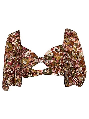 Zimmermann Zimmermann Violet Floral-Print Cropped Top in Multicolor Cotton (view 1)