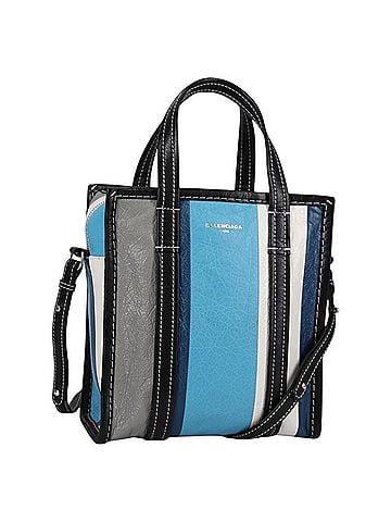 Balenciaga Bazar Convertible Tote Striped Leather Blue Leather Tote Bag Bag (view 1)