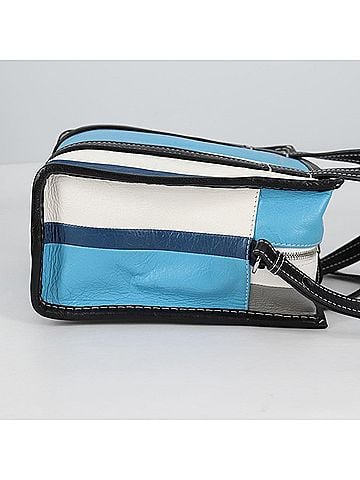 Balenciaga Bazar Convertible Tote Striped Leather Blue Leather Tote Bag Bag (view 2)