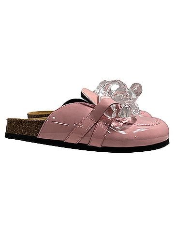 J.W. Anderson  Jw Anderson Chain Loafer Mules in Pink Patent Leather (view 1)