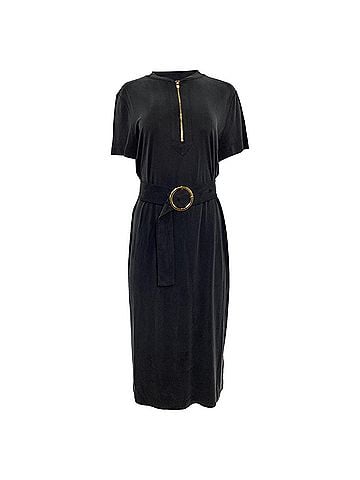 Escada  Escada Belted Midi Shirt Sleeve Dress in Black Cotton (view 1)