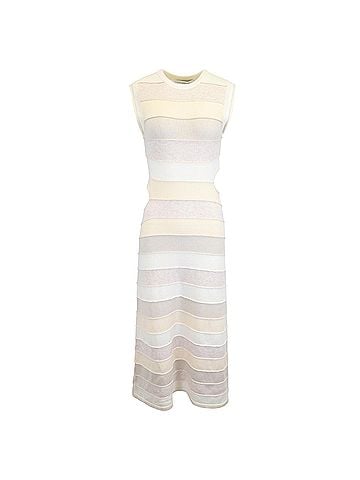 Christopher Esber Christopher Esber Ribbed Striped Cut-Out Maxi Dress in Beige Wool (view 1)