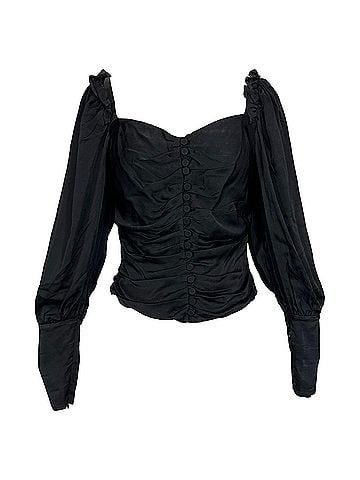 Mother of Pearl Mother of Pearl Square Neckline Long Sleeve Crop Top in Black Viscose (view 1)