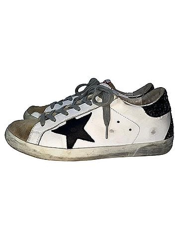Golden Goose Golden Goose Super-Star Glittered Heel Tab Low-Top Sneakers in White Cowhide Leather (view 1)
