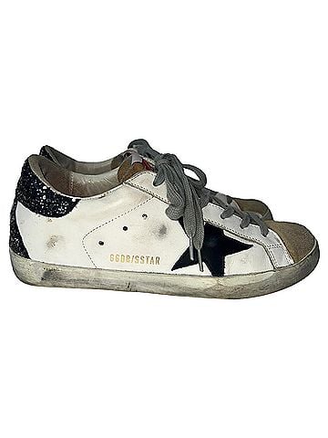 Golden Goose Golden Goose Super-Star Glittered Heel Tab Low-Top Sneakers in White Cowhide Leather (view 2)