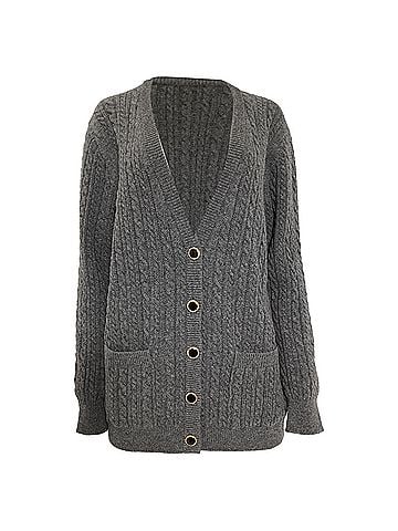 Alessandra Rich  Alessandra Rich Cable-Knit Buttoned Cardigan in Grey Wool (view 1)