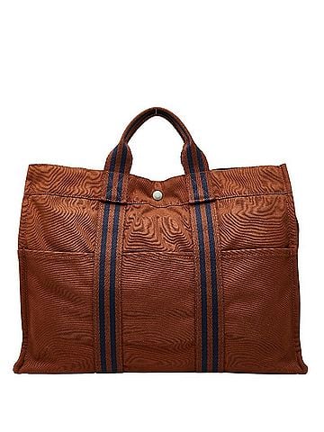 Hermès Hermès Foule Tote MM Bag Brown Navy Canvas Women's HERMES (view 1)