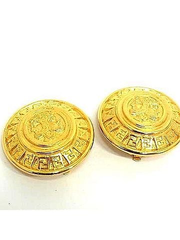 Fendi FENDI round clip-on earrings in gold metal for women, featuring the Roman god Janus. (view 1)