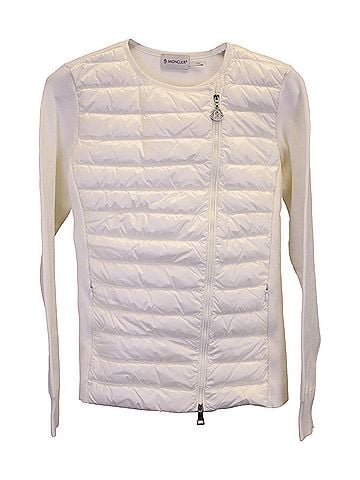 Moncler Moncler Asymmetrical Zipped Jacket in Cream Polyamide (view 1)