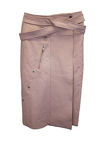Alexander McQueen Alexander McQueen Belted Wrap Skirt in Pastel Pink Lambskin Leather (view 1)