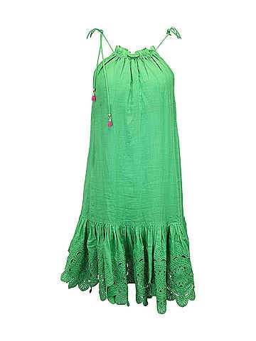 Zimmermann Zimmermann Teddy Gathered Broderie Anglaise Mini Dress in Green Ramie (view 1)