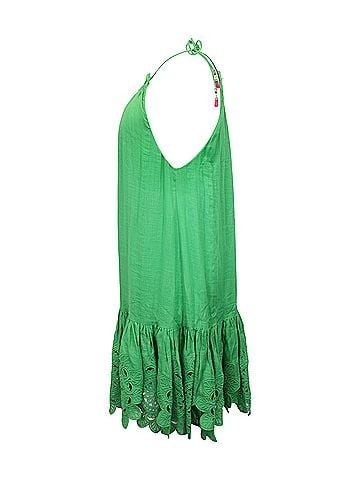 Zimmermann Zimmermann Teddy Gathered Broderie Anglaise Mini Dress in Green Ramie (view 2)