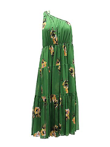 A.L.C. A.L.C. Tenley Flroal One Shoulder Dress in Green Silk (view 1)