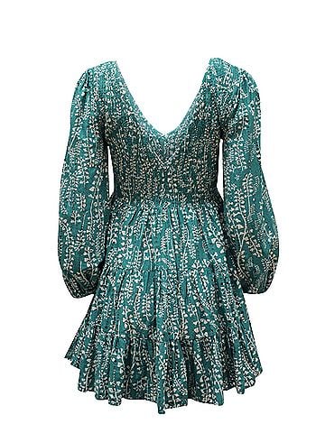 Rixo London Rixo Sasha Long Sleeve Mini Dress in Green Cotton (view 2)