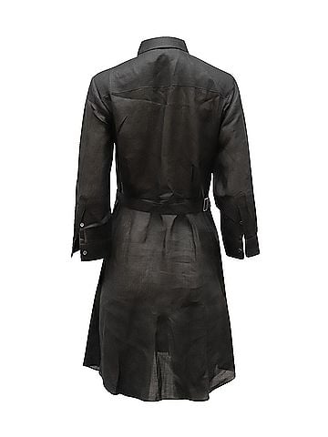 Theory Theory Belted Shirt Dress in Black Linen (view 2)