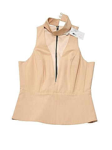 Michelle Mason Michelle Mason Plunge Choker Sleeveless Top in Nude Polyester (view 1)