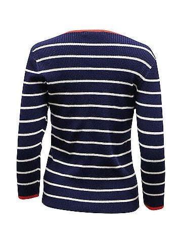 Ralph Lauren Lauren Ralph Lauren Stripe Ribbed Sweater in Navy Blue Cotton (view 2)